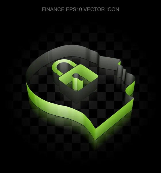 Icono de negocio: Cabeza verde 3d con candado de papel, sombra transparente, vector EPS 10 . — Vector de stock