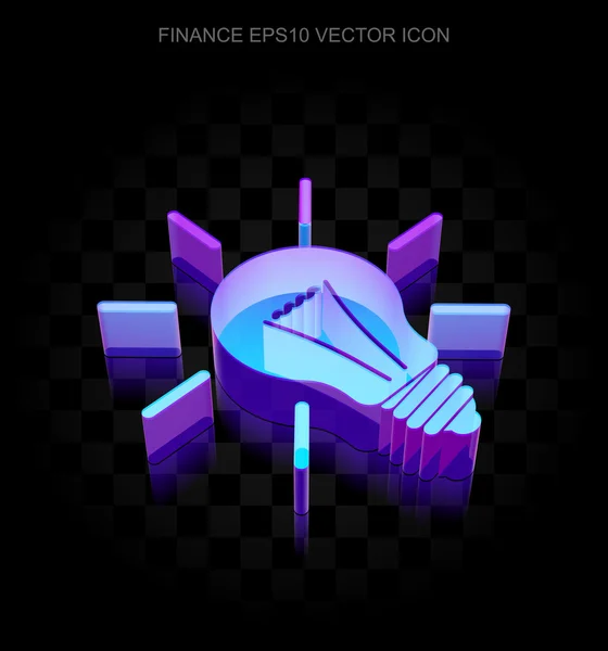 Icono de Finanzas: Bombilla de luz brillante de neón 3d hecha de vidrio, vector EPS 10 . — Vector de stock