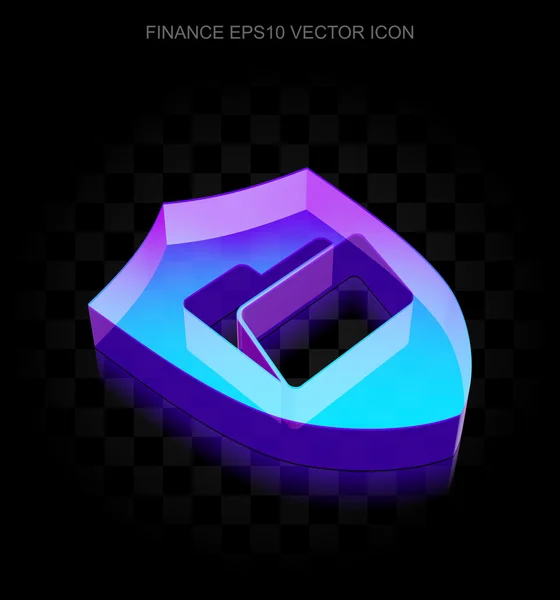 Icono de finanzas: 3d neón brillante carpeta con escudo de vidrio, vector EPS 10 . — Vector de stock