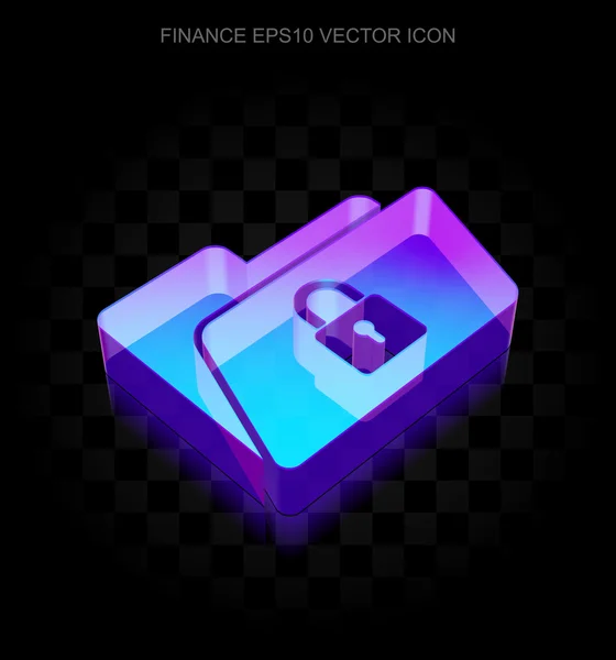 Icono de finanzas: 3d neón brillante carpeta con cerradura de vidrio, vector EPS 10 . — Vector de stock