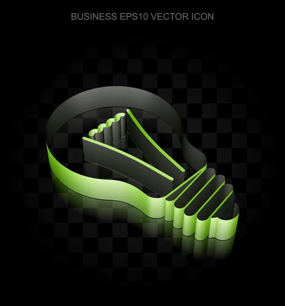 Icono de negocio: Bombilla verde 3d hecha de papel, sombra transparente, vector EPS 10 . — Vector de stock