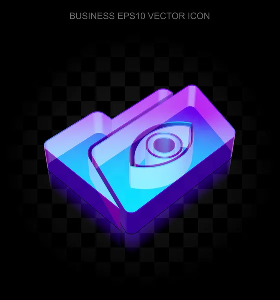 Icono de negocio: 3d neón brillante carpeta con ojo de vidrio, EPS 10 vector . — Vector de stock