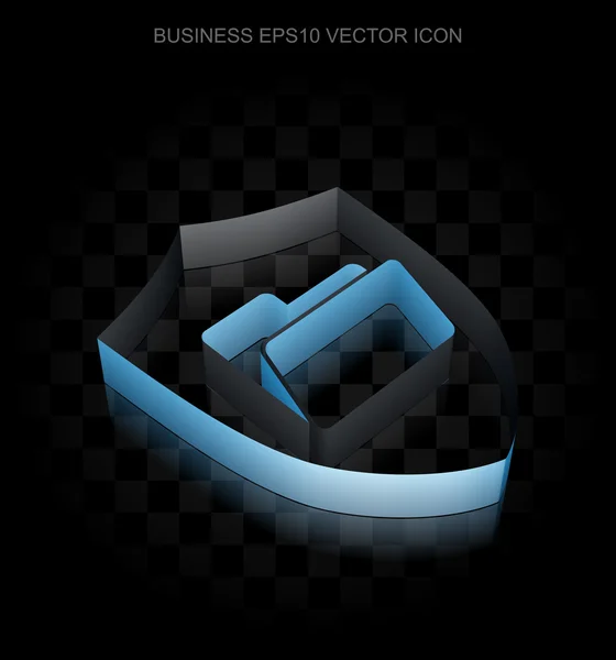 Icono de Finanzas: Carpeta azul 3d con escudo de papel, sombra transparente, vector EPS 10 . — Vector de stock