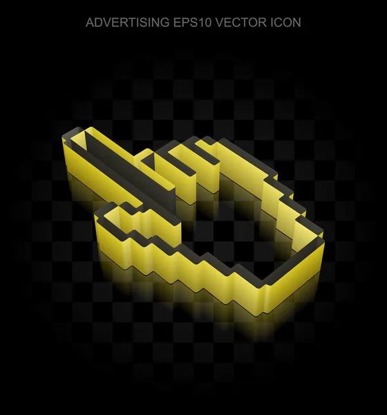 Рекламный значок: Желтый 3d курсор мыши из бумаги, прозрачная тень, EPS 10 вектор . — стоковый вектор