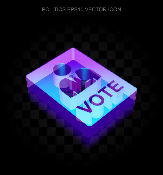 Politische Ikone: 3d neonglühender Stimmzettel aus Glas, Folge 10 Vektor. — Stockvektor