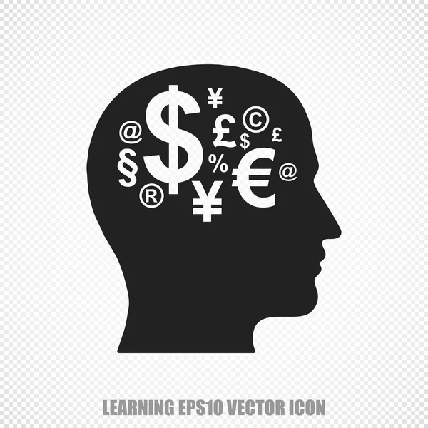 Utbildning vektor huvud med ikonen finans symbol. Modern platt design. — Stock vektor
