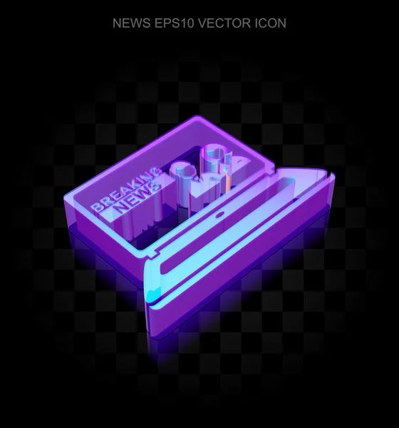 News icon: 3d neon glowing Breaking News On Laptop made of glass, EPS 10 vector. — Stock Vector