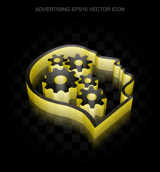 Значок маркетинга: Желтая 3d голову с шестернями из бумаги, прозрачная тень, EPS 10 вектор . — стоковый вектор
