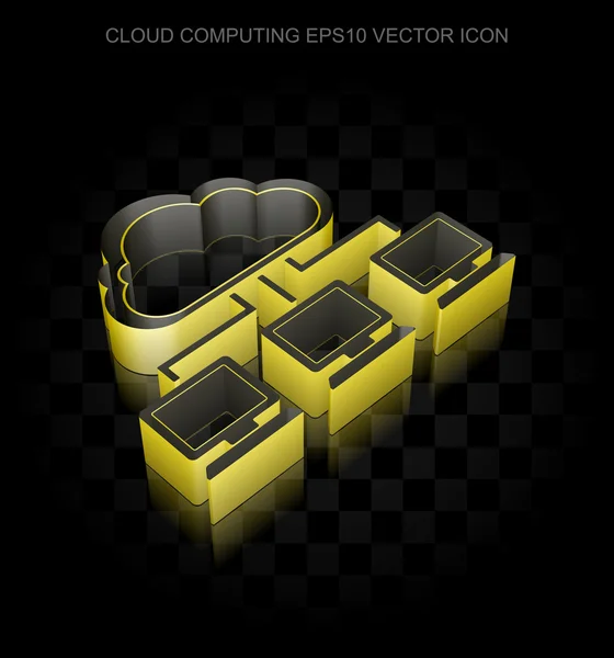 Icono de la tecnología de la nube: Red de nube 3d amarillo de papel, sombra transparente, vector EPS 10 . — Vector de stock