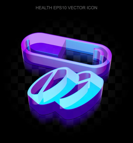 Icono de salud: píldoras brillantes de neón 3d de vidrio, vector EPS 10 . — Vector de stock