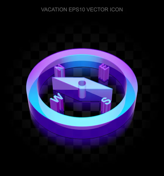 Tourismus-Ikone: 3d-Neon-Leuchtkompass aus Glas, Vektor Folge 10. — Stockvektor