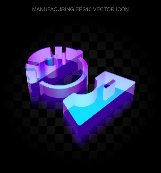 Ícone de fabricação: 3d neon brilhante fábrica trabalhador feito de vidro, vetor EPS 10 . — Vetor de Stock