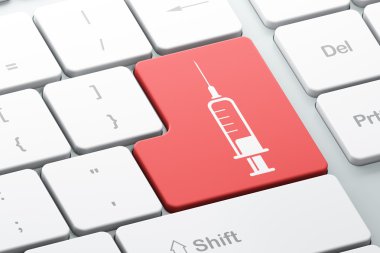 Sağlık kavramı: şırınga bilgisayar klavye arka plan üzerinde