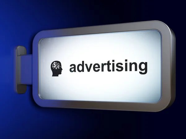 Concetto di marketing: pubblicità e Head With Finance Symbol su sfondo cartellone pubblicitario — Foto Stock