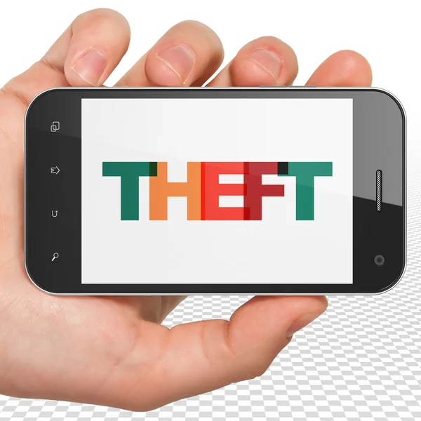 Security concept: Hand Holding Smartphone with Theft on  display — Stock Photo, Image