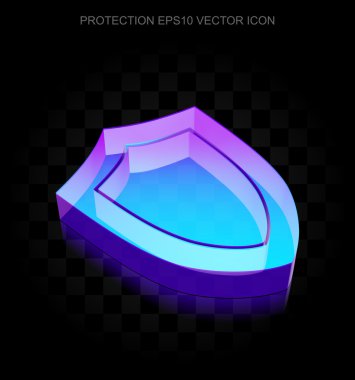 Güvenlik simgesi: 3d neon parlayan Shield camdan yapılmış, Eps 10 vektör.