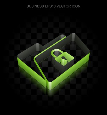 Finans simgesi: Kağıttan yapılmış Kilitli Yeşil 3d Klasör, saydam gölge, Eps 10 vektör.