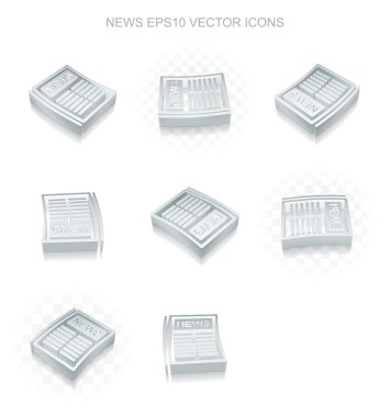 Haber simgeleri ayarlayın: metalik Gazete, şeffaf gölge, Eps 10 vektör farklı görünümleri.