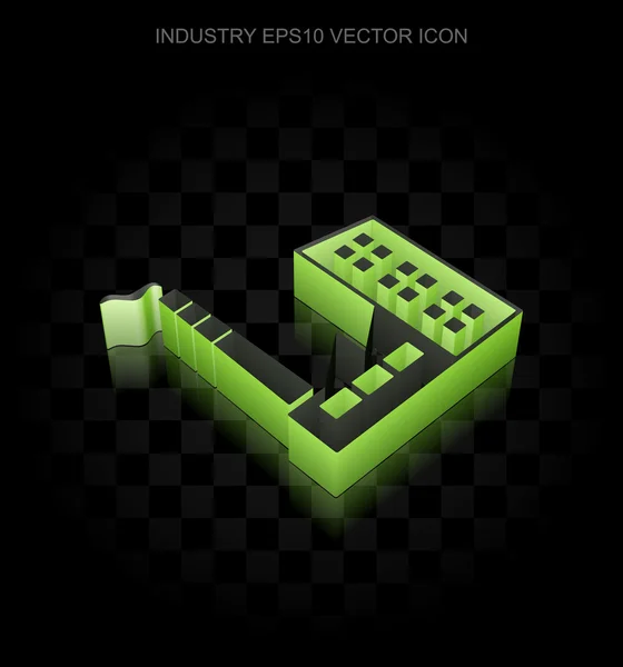 Industry icon: Green 3d Industry Building made of paper, transparent shadow, EPS 10 vector. — Stock Vector