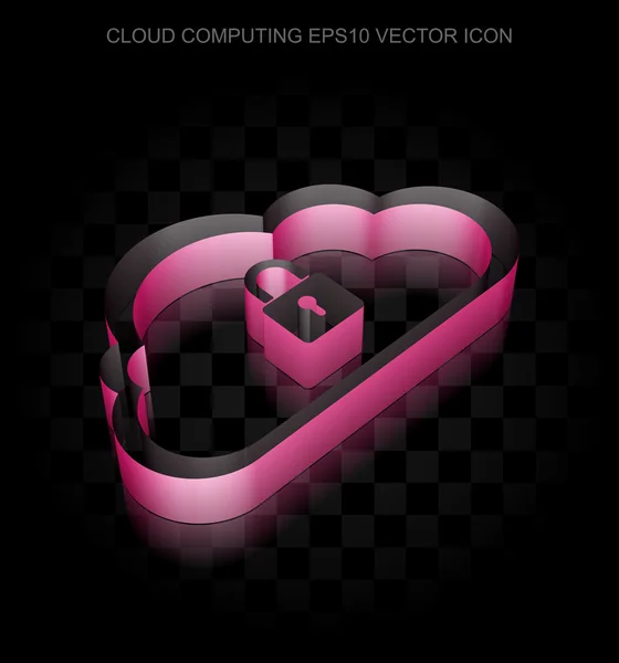 Cloud computing icon: Nube carmesí 3d con candado de papel, sombra transparente, vector EPS 10 . — Archivo Imágenes Vectoriales