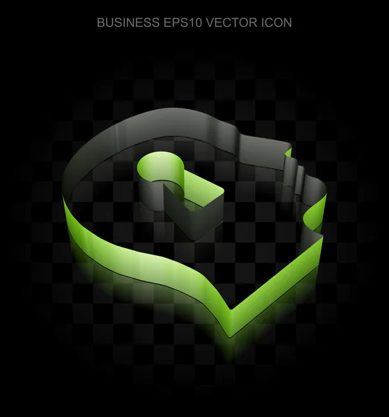 Ícone financeiro: Cabeça 3D verde com buraco de fechadura feito de papel, sombra transparente, vetor EPS 10 . — Vetor de Stock