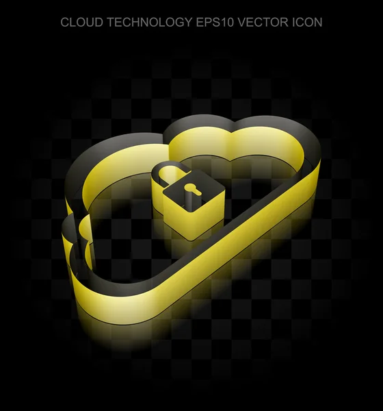 Cloud computing icon: Nube amarilla 3d con candado de papel, sombra transparente, vector EPS 10 . — Archivo Imágenes Vectoriales