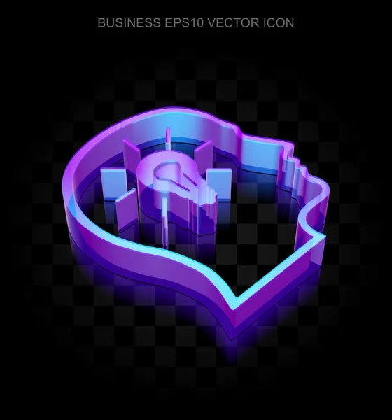 Ekonomi ikon: 3D Neon glödande huvud med glödlampa av glas, EPS 10 vektor. — Stock vektor