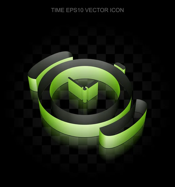 Tid ikon: grön 3D-klocka gjord av papper, transparent skugga, EPS 10 vektor. — Stock vektor