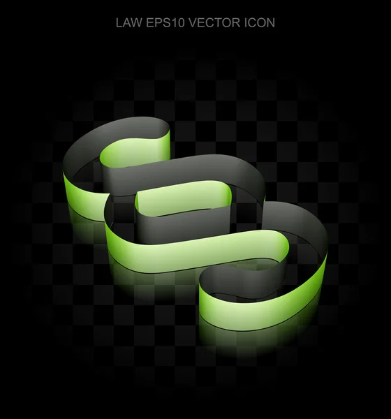 Law icon: Green 3d Paragraph made of paper, transparent shadow, EPS 10 vector. — Stock Vector