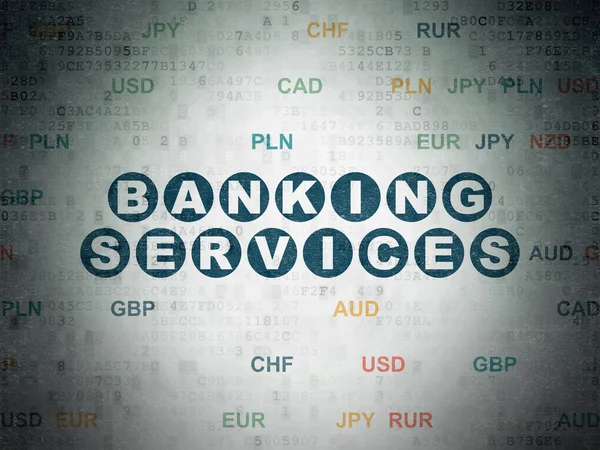 Концепция денег: Банковские услуги на фоне цифровых документов — стоковое фото