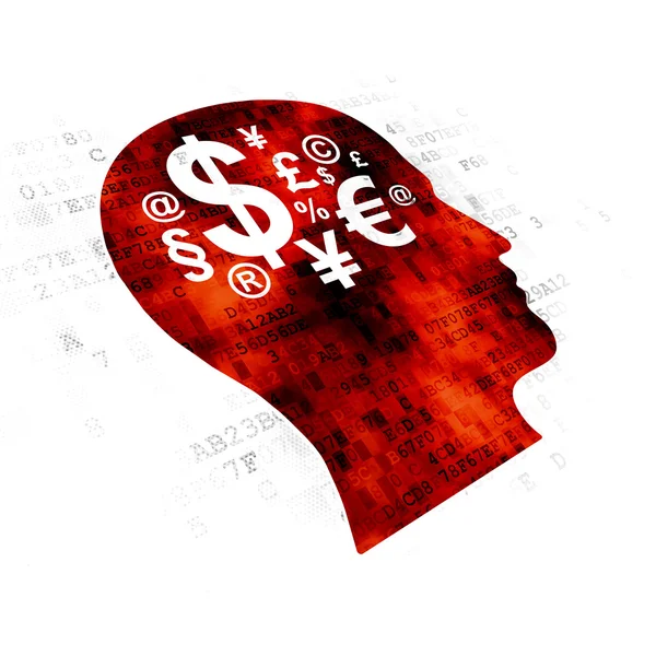 Werbekonzept: Kopf mit Finanzsymbol auf digitalem Hintergrund — Stockfoto