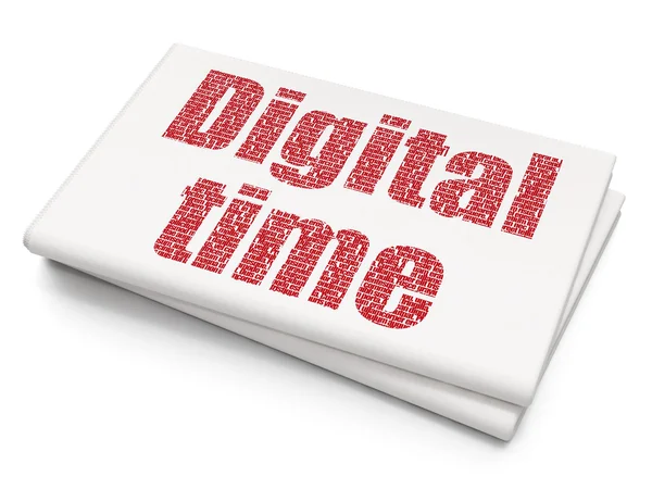 Conceito de tempo: Tempo digital no fundo do jornal em branco — Fotografia de Stock