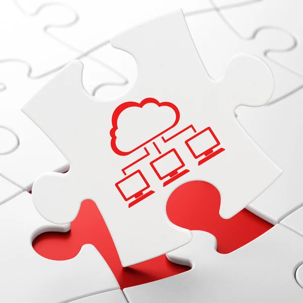 Cloud computing concept: Cloud Network on puzzle background — Stock Photo, Image