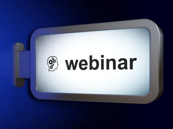 Learning concept: Webinar and Head With Gears on billboard background — ストック写真