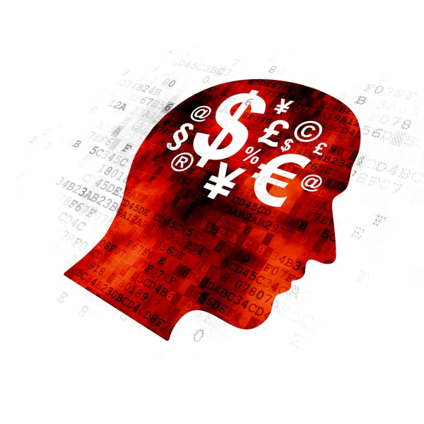 Concetto di marketing: Head With Finance Symbol su sfondo digitale — Foto Stock