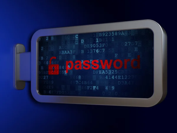 保護の概念:看板の背景にパスワードと開いた南京錠 — ストック写真