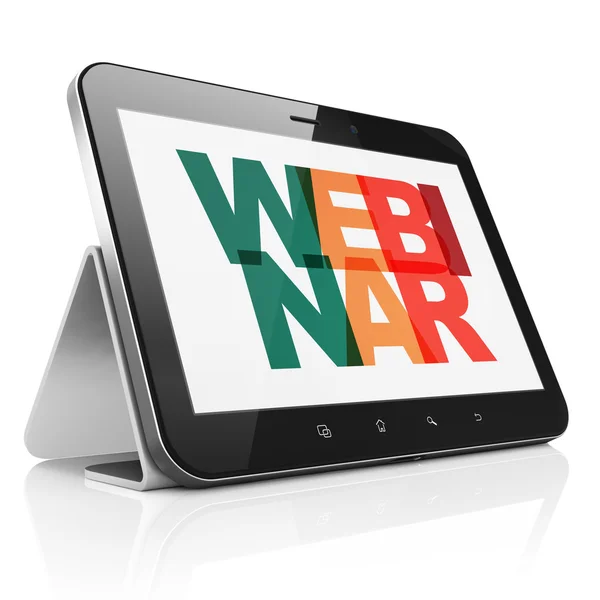 Lernkonzept: Tablet-Computer mit Webinar auf dem Bildschirm — Stockfoto