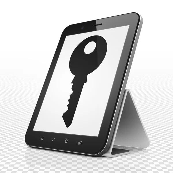 Koncepcja prywatności: tablet komputer z kluczem na wyświetlaczu — Zdjęcie stockowe