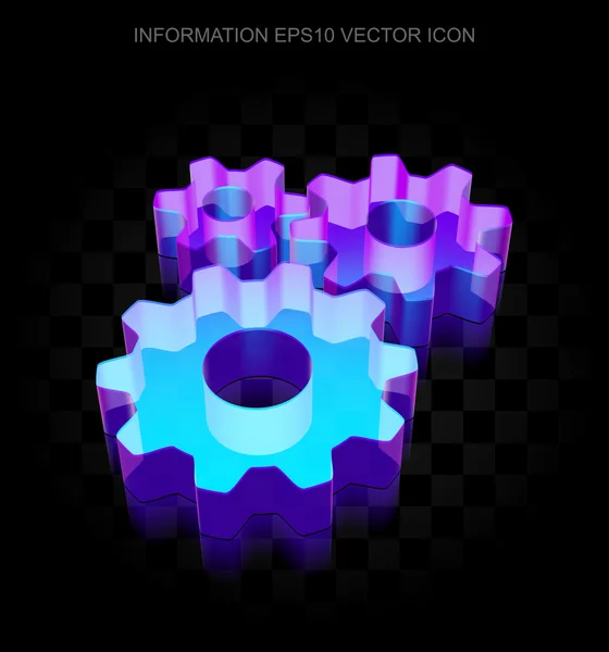 Informační ikona: 3D neonové svítící ozubená kola, vektor EPS 10. — Stockový vektor