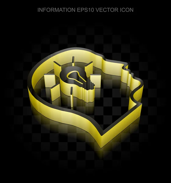 Icono de información: Amarillo 3d cabeza con bombilla de papel, sombra transparente, vector EPS 10 . — Vector de stock