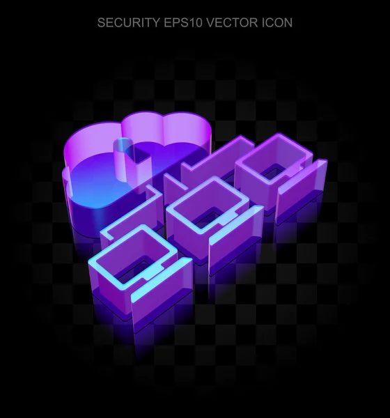 Icono de seguridad: Red de nubes de neón 3d brillante hecho de vidrio, vector EPS 10 . — Vector de stock