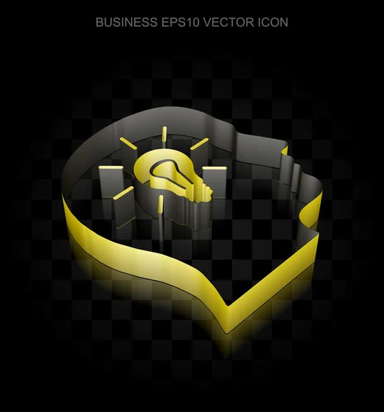 Ekonomi ikon: gul 3D huvud med glödlampa av papper, transparent skugga, EPS 10 vektor. — Stock vektor