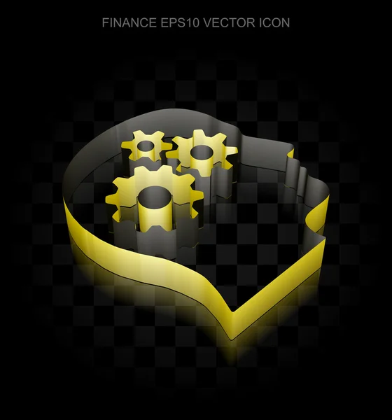 Business-Ikone: gelber 3D-Kopf mit Zahnrädern aus Papier, transparenter Schatten, Vektor Folge 10. — Stockvektor