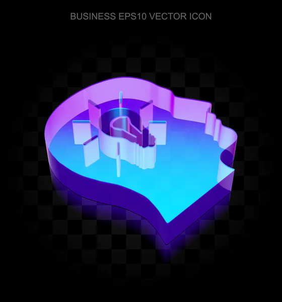 Icono de negocio: Cabeza de neón brillante 3d con bombilla de vidrio, vector EPS 10 . — Vector de stock