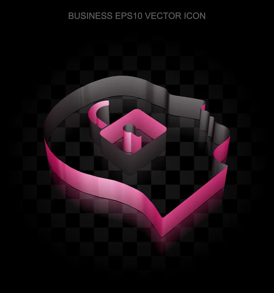 Icono de negocio: Cabeza carmesí 3d con candado de papel, sombra transparente, vector EPS 10 . — Archivo Imágenes Vectoriales