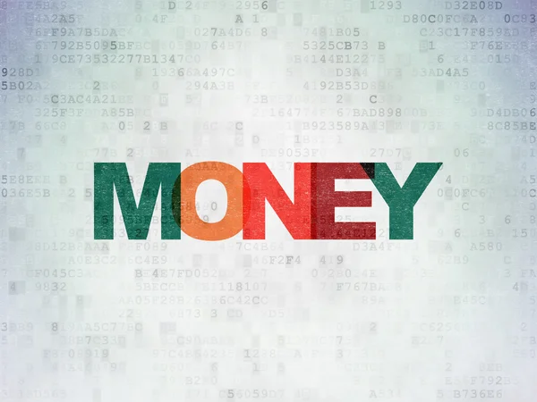 Concepto de dinero: Dinero en el fondo del documento de datos digitales — Foto de Stock