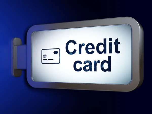 Koncepcja walutowa: karta kredytowa i karta kredytowa na tle Billboardu — Zdjęcie stockowe