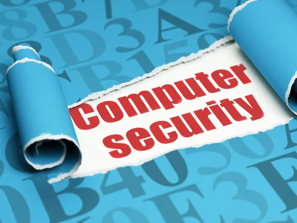Concetto di sicurezza: testo rosso Sicurezza informatica sotto il pezzo di carta strappata — Foto Stock