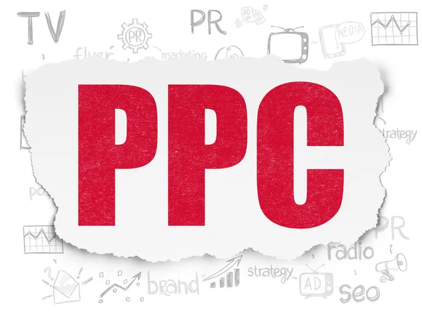 Концепция рекламы: PPC на фоне порванной бумаги — стоковое фото
