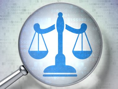 Hukuk kavramı: dijital arka plan üzerinde optik cam pullarla